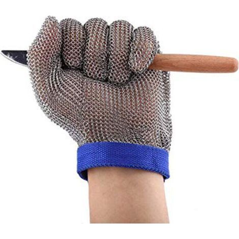 Gants de protection anti-coupure en acier inoxydable – Taille XL, bleu, 1 paire – Pour huîtres, boucherie et découpe précise (1/2)