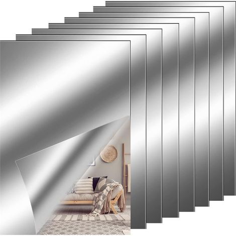 Lot de 8 stickers muraux miroir argentés à angle droit, 10 x 15 cm chacun. (1/5)