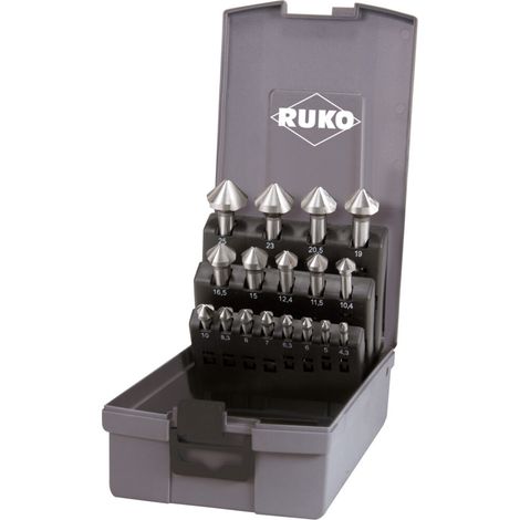 RUKO Kegel- und Entgratsenker-Satz DIN 335 Form C 90° HSS in Kunststoffkassette - 17 tlg. - 102155RO (1/5)