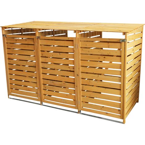 Monster Racking – Cache-poubelle triple en bois de douglas – 3 bacs 240L – Portes verrouillables – Dimensions 120cm x 198cm x 81cm (1/6)