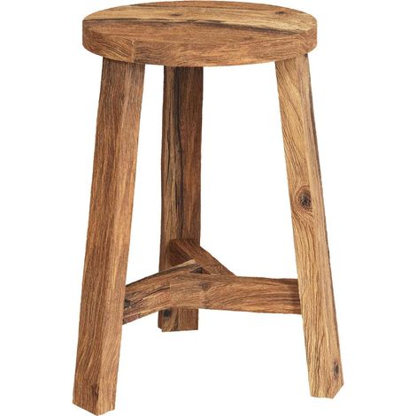 Tabouret rond en bois de teck recyclé H45 cm - LÉA (1/5)