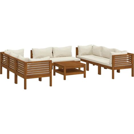 Maison Exclusive - 9-tlg. Garten-Lounge-Set mit Creme Kissen Mass (1/5)