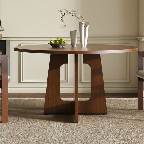Table de salle à manger ronde modulable de 120 cm de diamètre et 76 cm de hauteur, en MDF plaqué noyer, pouvant accueillir confortablement 4 personnes – idéale pour les salles à manger, les cuisines e (1/4)