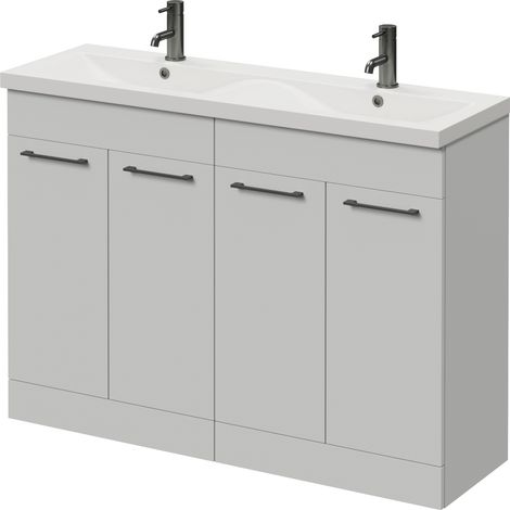 Napoli 390 Gloss Grey Pearl 1200mm 4 Door Vanity Unit with Double Glide Basins - 1200mm - Gunmetal Grey 160mm Handle