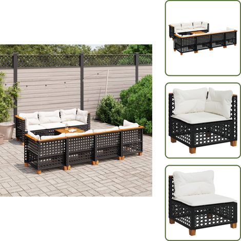 The Living Store 8-tlg. Garten-Sofagarnitur mit Kissen Schwarz Poly Rattan - Gartenmöbel Set - Esszimmergarnitur - Outdoor Möbel - Lounge Sofa - Rattan Gartenmöbel (1/5)