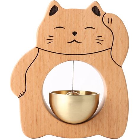 Carillon à vent à motif de chat, sonnette, carillon à vent artisanal, sonnette en bois massif, cloche en laiton vintage (1/5)