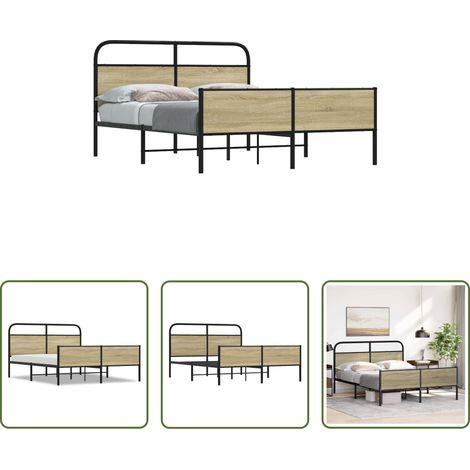 Stahlbett - Metallbett ohne Matratze Sonoma-Eiche 160x200 cm (1/5)