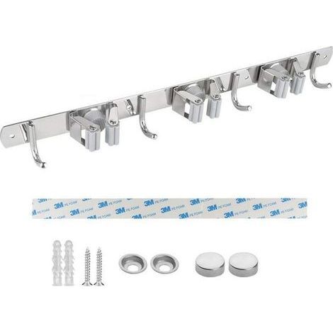 Porte Balai Mural, Acier Inoxydable, Porte Balai Adhésif avec Crochet, Armoire à Balai Multifonctionnelle pour Cuisine, Jardin, Salle de Bains, Garage, Balcon, Bureau (1/5)