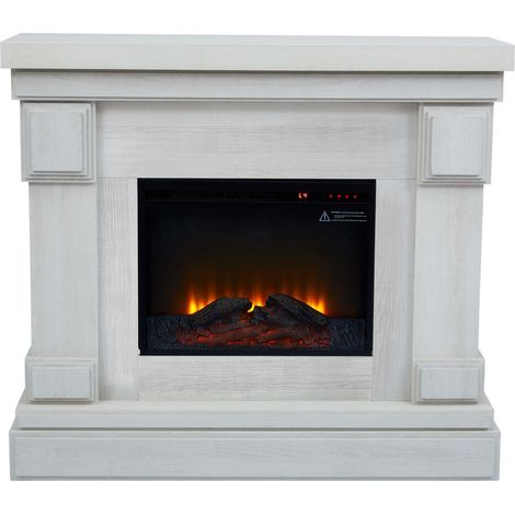 Teamson Home Hestia Chimenea eléctrica independiente de 48" con repisa, pantalla táctil, control remoto y fuego instantáneo ajustable, veta de madera blanca VNF-00115WG-EU (1/5)