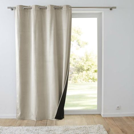 Rideau Isolant Thermique à Œillets 140 x 260 cm – Velours Relief – Polarchic Sable (1/5)