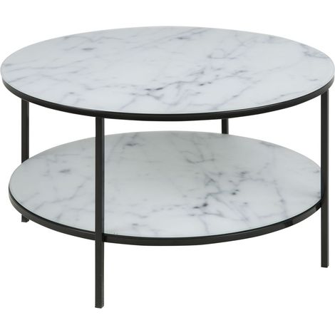 Table basse ronde 2 niveaux effet marbre en verre et métal ALYSÉ (1/4)