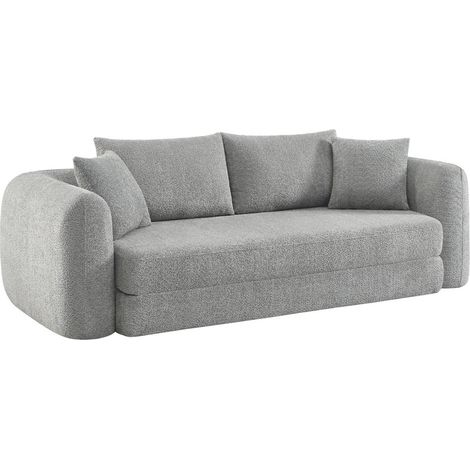 sweeek - 3-Sitzer-Schlafsofa mit strukturiertem Bouclé-Bezug, Strukturiertes  Bouclé, Hellgrau