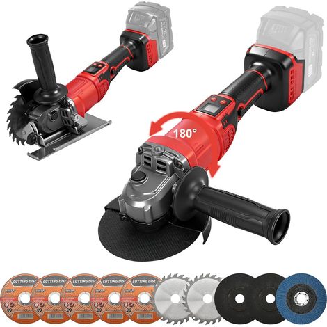 Meuleuse d'angle sans fil 2 en 1 de 125 mm et scie circulaire 18 V (sans batterie), rotation à 180° et inclinaison à 45°, 3 vitesses 9300 tr/min sans balais avec écran LED pour découpe (1/5)