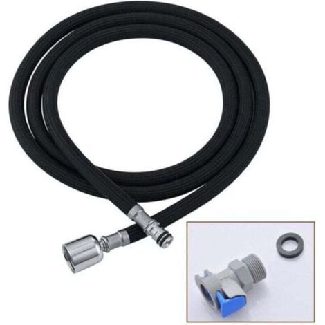 Tuyau de rechange noir pour robinet de cuisine, M15 x 1 mm x G1/2, flexible extensible pour évier de cuisine avec raccord rapide, tuyau en nylon de 150 cm / boucle noire de 1,5 m