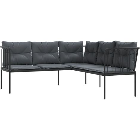 Sofá de jardín con cojines forma de L acero y textileno negro vidaXL (1/5)