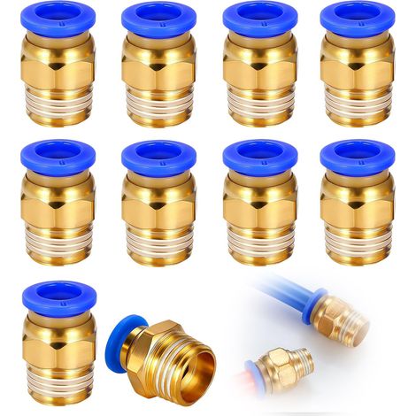 10 Pièces Raccord Pneumatique 8mm OD x 1/4 BSP Mâle Filetage, Extérieur pour Systèmes Pneumatiques - Connexions Pneumatiques Industrielles Bleues pour Compresseurs d'Air (PC8-02) (1/5)