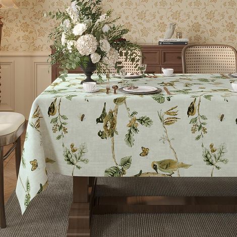 Nappe Vintage Imprimé Oiseaux - Résistante Eau/Chaleur - Salon / Salle à manger - 110x160cm (1/3)