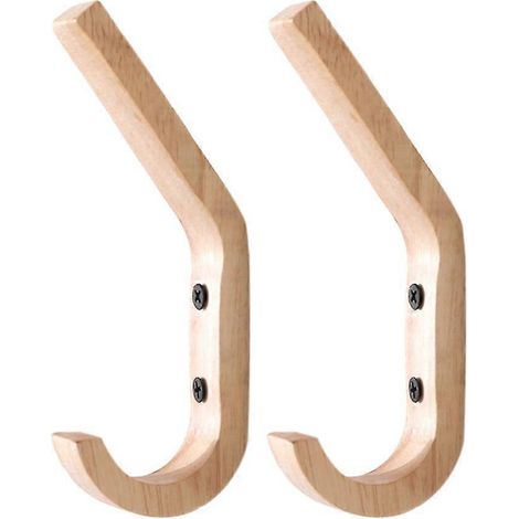 Lot de 2 crochets muraux en bois de chêne pour suspendre chapeaux et serviettes. (1/3)