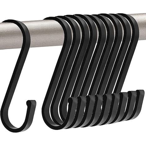 Ganchos en forma de S, ganchos resistentes de color negro mate para colgar ollas y sartenes, toallas en la cocina, el dormitorio, la oficina, etc. (1/5)