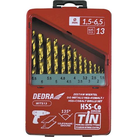 DEDRA - Brocas HSS-Cobalto-Estaño 13 piezas - Precisión y durabilidad