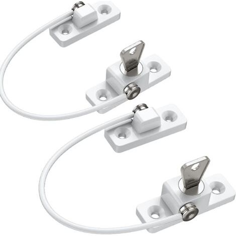 Sécurité Fenêtre Enfant,2pcs Protection Fenetre Enfant en Alliage de Zinc Bloque Fenetre Securite Enfant PVC avec Vis et Clés, parfaits pour Portes Fenêtres-Blanc (1/5)
