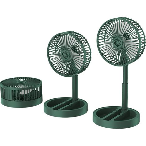 Ventilateur pliant télescopique vert USB 12V avec interrupteur, 3 vitesses support téléphone compartiment parfum bureau voiture voyage (1/3)