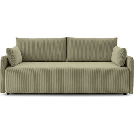 AXELLE - Canapé droit convertible velours côtelé 2 places - Vert olive