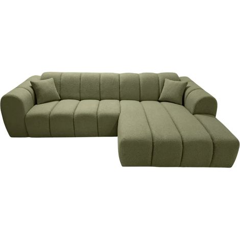 LAURA - Canapé d'angle tissu bouclette 4 places - Vert - Droit