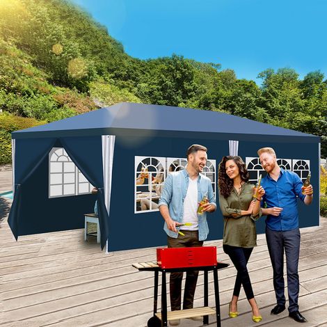 Wolketon Carpa de fiesta Pérgola de jardín Carpa plegable protección UV para jardín, camping con paneles laterales 3x6m Azul