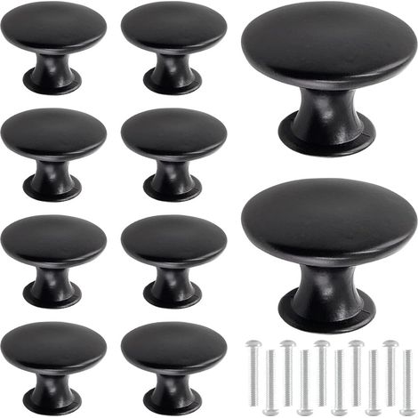 Set di 10 maniglie in stile vintage nere anticato, diametro 30 mm, ideali per cucina, bagno, ufficio e altri mobili. (1/5)