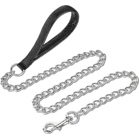 Laisse pour chien en métal chromé, robuste et résistante aux morsures, avec poignée rembourrée, idéale pour les promenades, l'entraînement en ville et les voyages, 120 cm / 2 m (1/5)