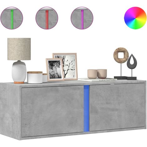Mobile TV  Armadietto TV  Mobile Porta TV a Parete con Luci LED Grigio Cemento 100x31x35 cm (1/5)