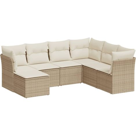 Set sofás de jardín 7 piezas y cojines ratán sintético beige vidaXL (1/3)