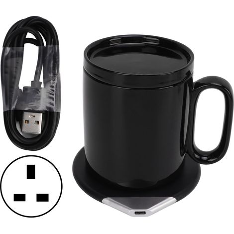 Chargeur sans fil noir pour tasse et téléphone, chauffage intelligent étanche 100‑240V, prise UK, chargeur de tasse électrique (1/5)