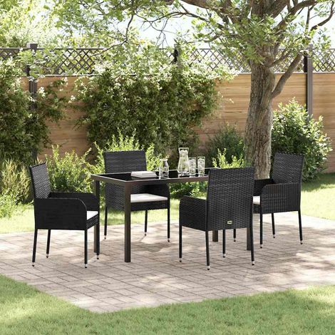Conjunto de Comedor de Jardín con cojín 5 pcs Negro Poliratán vidaXL (1/5)