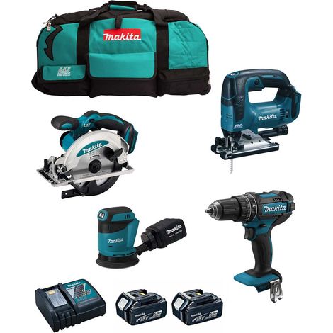MAKITA Kit MK404 (DHP482 + DSS610 + DJV182 + DBO180 + 2 x 5,0 Ah + DC18RC + LXT600) (1/5)