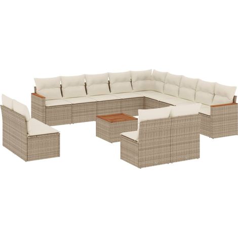vidaXL Set Divani da Giardino 14pz con Cuscini in Polyrattan Beige (1/5)