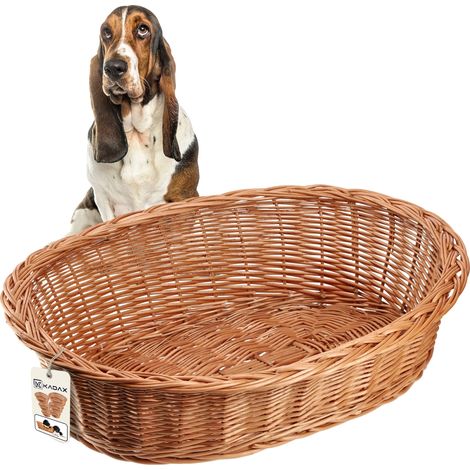 Lit pour chien, matériau en osier, design ovale confortable, Bleu, L (1/5)