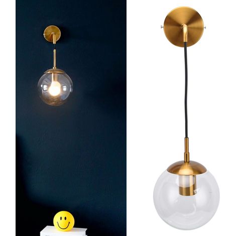 Applique murale LED moderne de style nordique avec boule en verre, adaptée aux salles de bains et aux salons, culot E27, style rétro américain. (1/5)