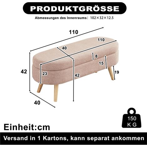 Banc de rangement 110 cm housse chenille, pour changer de chaussures, adapté chambre, couloir et salon