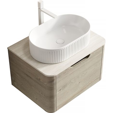 Mueble de baño suspendido 60 cm con lavabo ovalado cerámico y encimera sinterizada HOMVRA (1/5)
