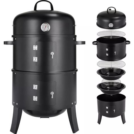 Barbecue Fumoir vertical,Smoker Fumoir à bois,Barbecue Charbon de Bois,Tonneau pour smokeur (1/5)