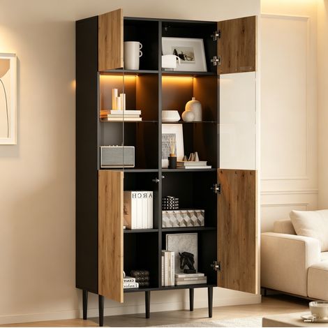 Vetrina alta 80 x 35 x 180 cm con LED, 10 scomparti, nero e naturale DESVIAE (1/5)
