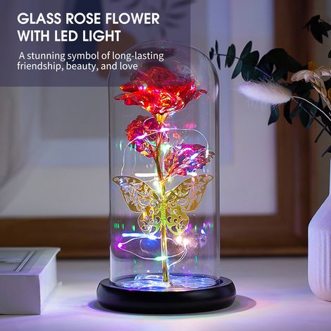 Glasrose mit LED-Beleuchtung – ein wunderschönes Geschenk für Frauen zum Muttertag, Valentinstag, romantischen Anlässen, Hochzeiten, Partys, Festen, Jahrestagen oder Heiligabend. (1/2)