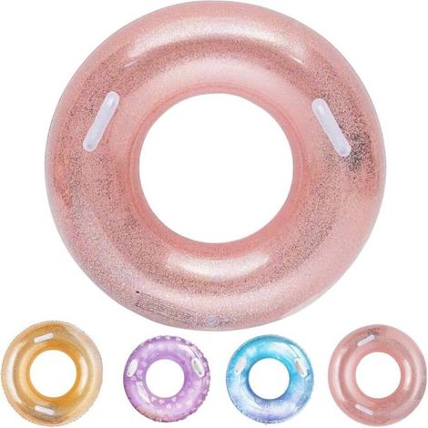 Bouée Gonflable, Durable Ronde Gonflable avec poignée Matelas d'air pneumatique Radeau de Piscine Gonflable Flottant Piscine Flottante Anneau Adulte de Taille 120cm-Cercle Rose