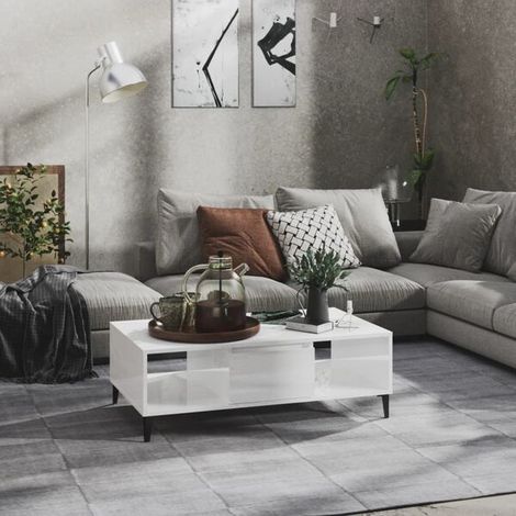 Table Basse Blanche Brillante 103,5x60x35 cm en Bois d'Ingénierie (1/5)