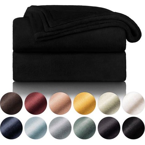 1 pièce Couverture Polaire, 150 x 200 cm, Douce et Chaude, Microfibre Noire, Plaid Cocooning pour Canapé ou Lit (1/4)