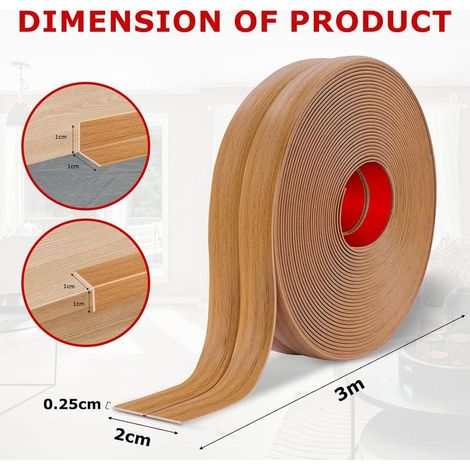 Moulure murale adhesive plinthe souple moulure decorative corniere PVC baguette de finition protection angle mural (2cm×3m, Grain de bois jaune) (1/5)