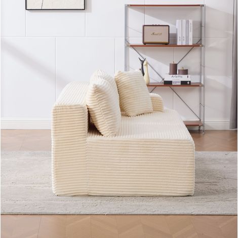 Sofá modular (34x33x109 cm), con chaise longue, totalmente montado, chenilla beige (1/5)