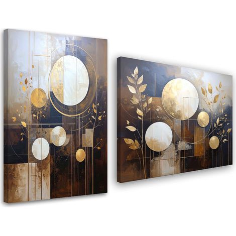Set de tableaux sur toile Abstraction cercles feuilles marron 2 x 20x30 (1/4)